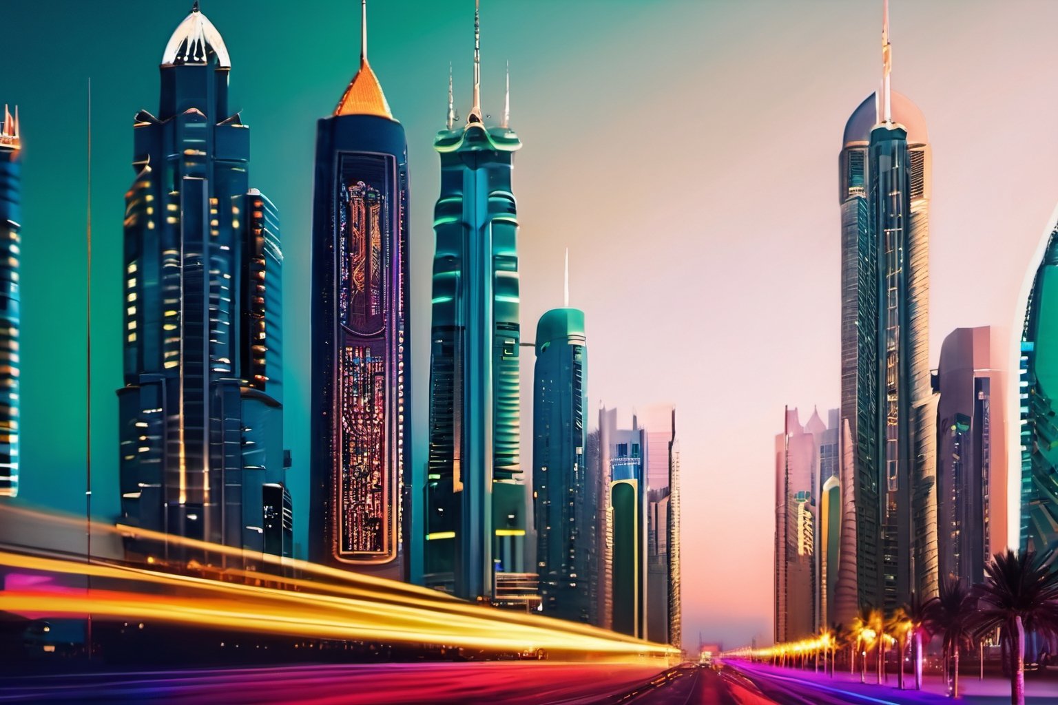 Dubai night city, street, neon, lights, road, buildings, HD phone wallpaper