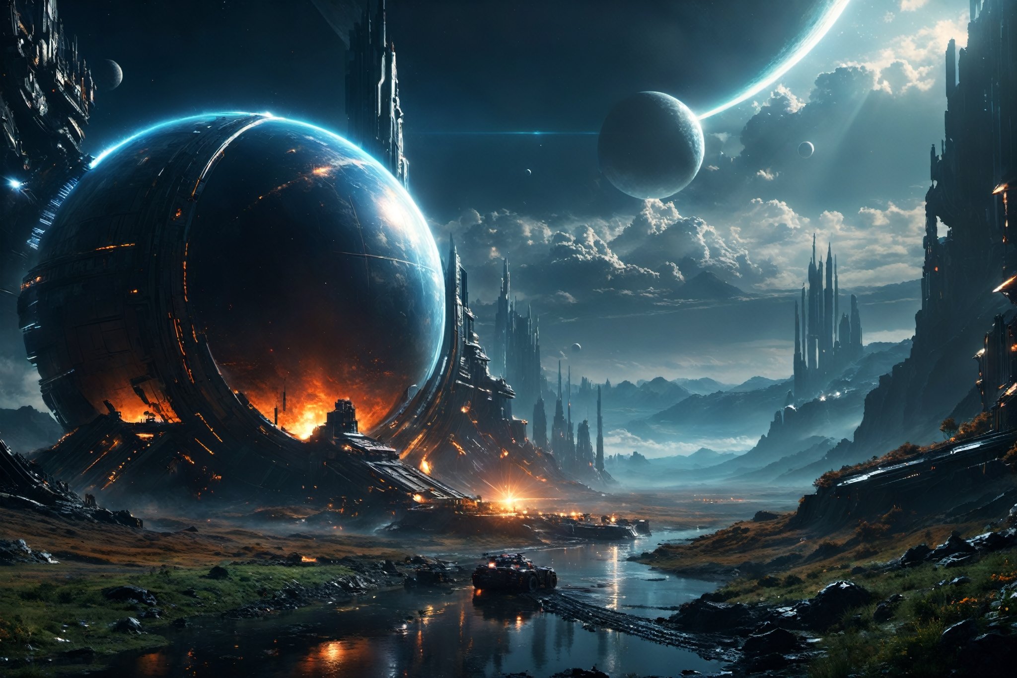 Ringworld  by Larry Niven , alien planet , panorama ,
, digital painting, digital art, cinematic scene, dramatic lighting, evocative use of light and shadow, artwork masterpiece, best quality movie, highly detailed, (((masterpiece))), (((best quality))), ((ultra-detailed)), Hyper Real, Photorealistic, 8K, high resolution,
Dark-Art, 8K, concept art, filmic, HDR, volumetric lighting, highly detailed, cinematic lighting, artstation, vibrant nature, volumetric light,Sci-fi ,science fiction,Renaissance Sci-Fi Fantasy,blood and black,DonMC3l3st14l3xpl0r3rsXL,High Renaissance,steampunk style,cyberpunk style,steampunk,cyberpunk,Movie Still,ColorART