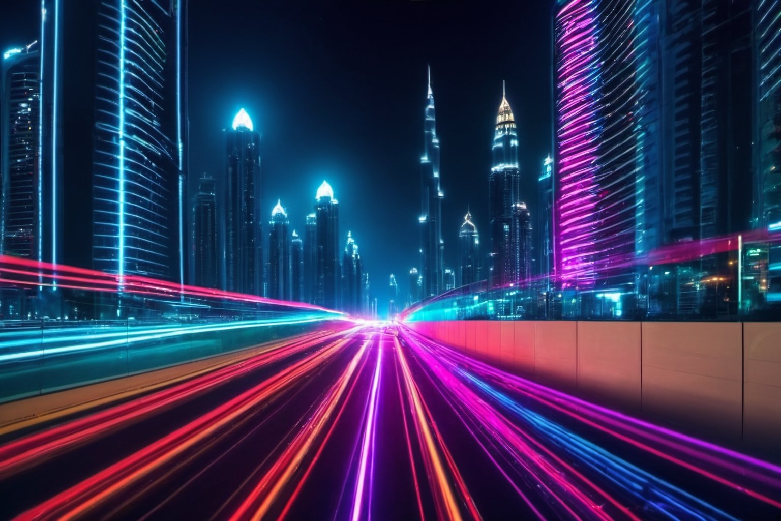 Dubai night city, street, neon, lights, road, buildings, HD phone wallpaper