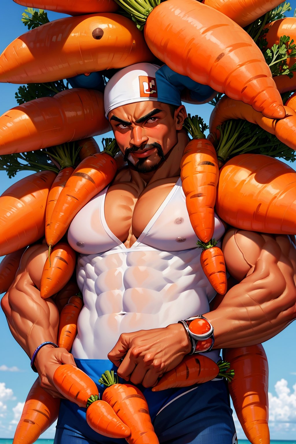 (Macho:1.5) Carrots man, personification, People of the colour of carrots,
