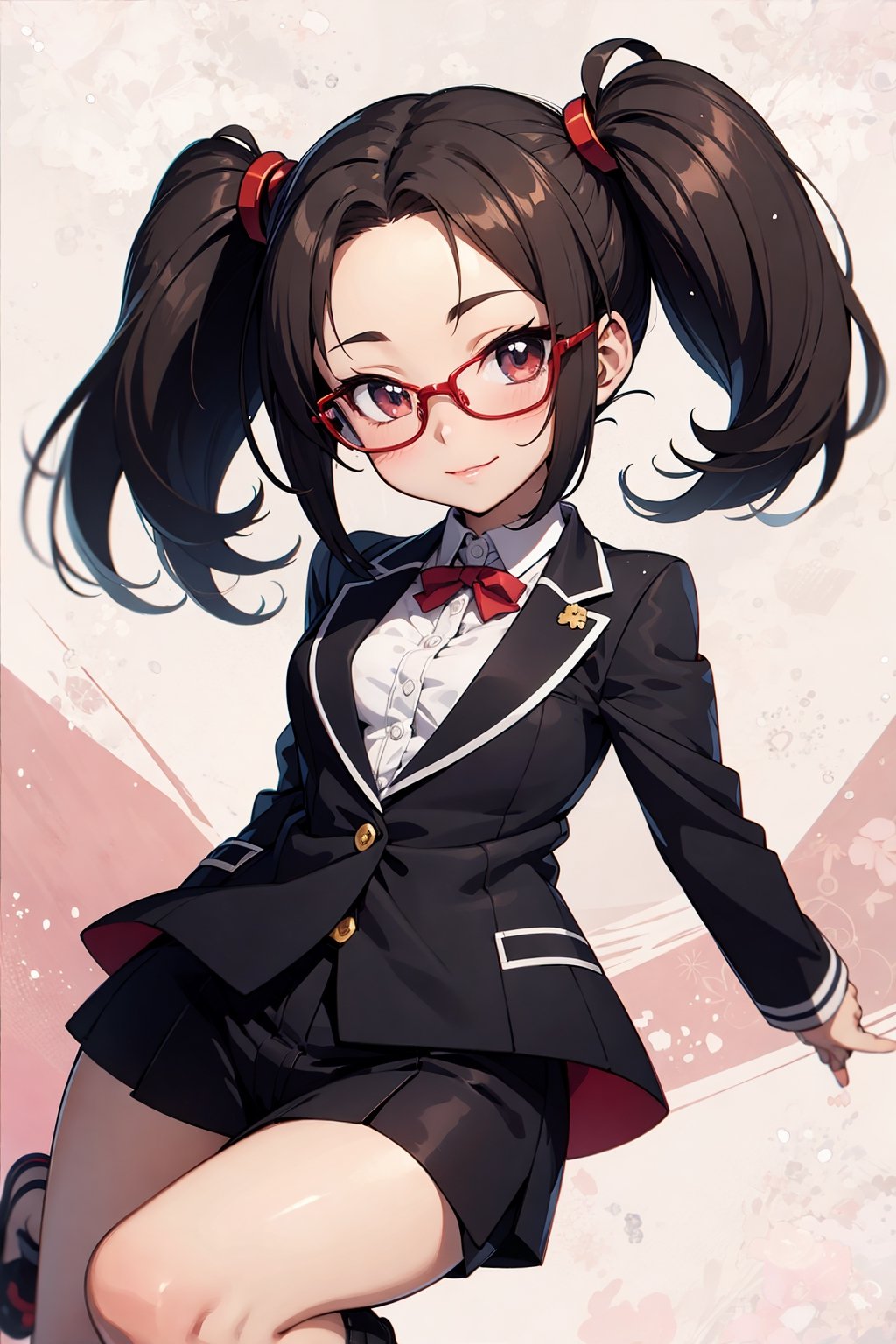 (chibi:1.5)fullbody,ten,tenten,10,1010,short twintails,
RAW photo1girl, (suit:1.3), brown_eyes, black_hair, straight hair, lips, (forehead:1.3), cute, medium breasts, plump, petite, loli, glasses, , closed mouth, convergent strabismus, bashful, shy, blushing, smile, (anime:1.3)(illustration:1.3)
BREAK
morning, Cheerfully greeting everyone, colourful background, Model shooting style(anime:1.5)BREAK
simple white background,
