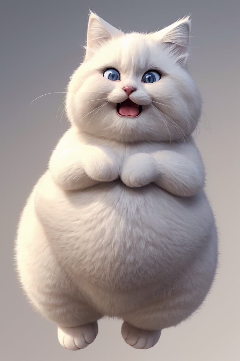 fat cute fluffy cat with a belly, funny facial expressions, Exaggerated action,praying, 3D character, a little hairy, elongated shape, cartoon style, minimalism,1 girl