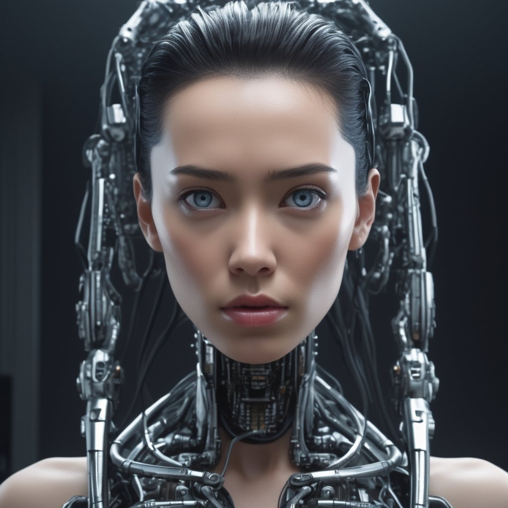 In a world where technology and beauty merge in an unexpected harmony, behold a remarkable creation. A stunning Japanese woman, aged 23, with braided black hair and a face of enchanting beauty, stands before you. But she is not merely human; she is a T-800 cybernetic Terminator, seamlessly integrating cutting-edge technology with the allure of her physical form, inspired by the iconic Terminators from "Terminator 2: Judgment Day."

Her stunning body, beautiful eyes, and symmetrical features are a testament to the artistry of her creation. However, beneath her organically molded skin, the intricate cybernetics that comprise her body peek through, revealing the fascinating fusion of machine and humanity.

The scene is bathed in breathtaking detail and vibrant colors, rendered in astonishing 8K resolution. Inspired by the styles of Greg Rutkowski, Artgerm, WLOP, Alphonse Mucha, and the Studio Ghibli aesthetic, it captures the essence of natural lighting and beautiful composition. The result is an immersive experience that seamlessly blends realism with the fantastical.

As you delve deeper into this hyperrealistic world, you'll discover the magic of Unreal Engine 5, Frostbite 3 Engine, CryEngine, and Unity 5 at play. With their capabilities, this creation becomes more than a mere concept; it's an artful masterpiece. Prepare to witness the intricate detailing, sharp focus, and cinematic atmosphere that bring this stunning fusion of human and machine, inspired by "Terminator 2: Judgment Day," to life.

This is a visual narrative that explores the boundaries of beauty, technology, and artistry, challenging the conventional notions of what it means to be human in an age of unprecedented innovation.