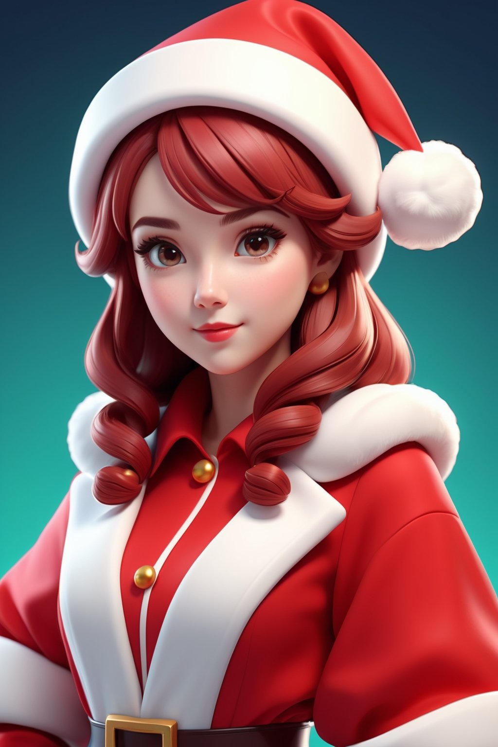 (Cute lady wearing Santa costume), 3D isometric render of cute (cute lady wearing Santa costume), 3D app icon, clean isometric design, aesthetics,(intricate details), beautiful design, soft gradient background, soft colors, centered, 3D blender render, masterpiece, best quality, high resolution, 8k octane render, beautiful color scheme, soft smooth lighting, physically based rendering, square image, high polycount, natural beauty