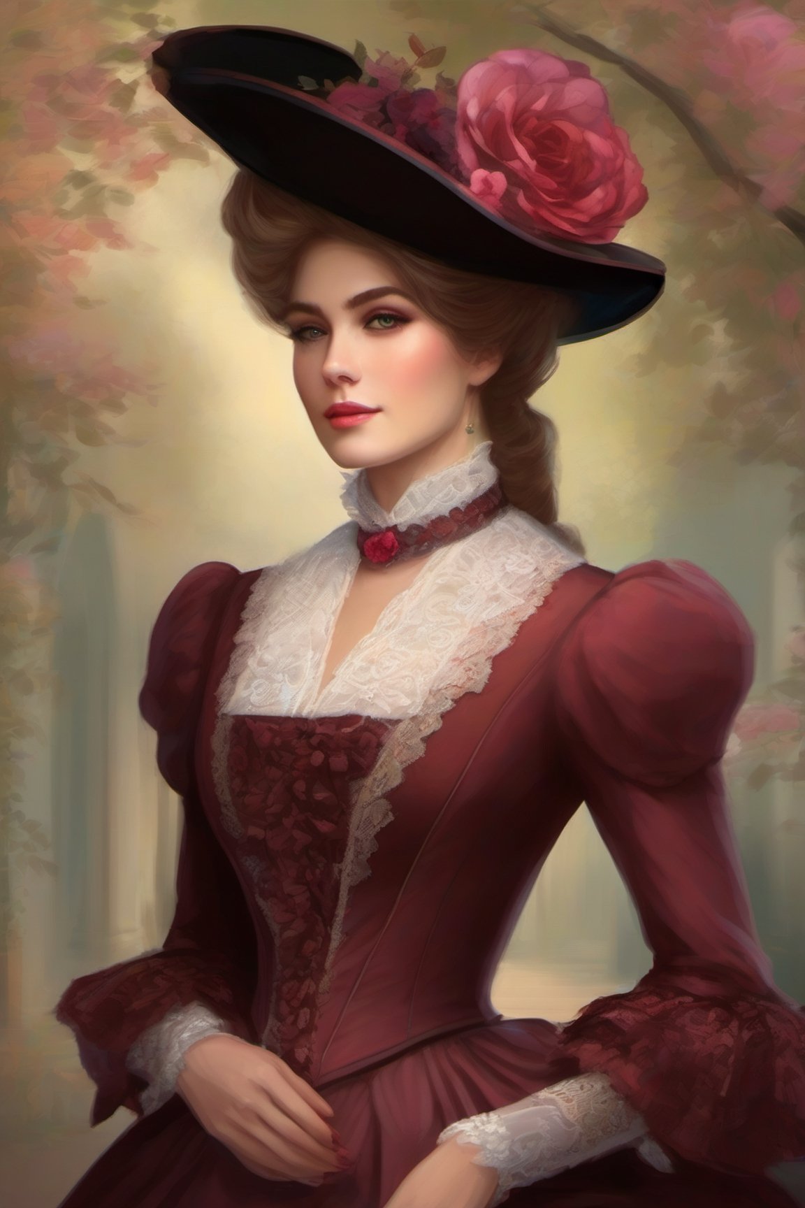 "Create a digital painting of an elegant humanoid character dressed in Victorian-era attire, evoking a sense of historical romance and sophistication."