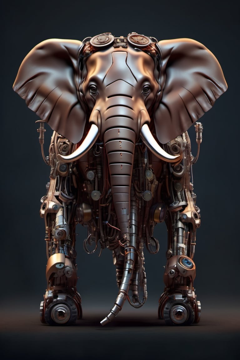 cybernetic elephant made out of different organic and mechanic parts, full body portrait,seen from below, highly detailed, beautiful colours, masterpiece, ,DonMCyb3rN3cr0XL ,cyborg style,biopunk style