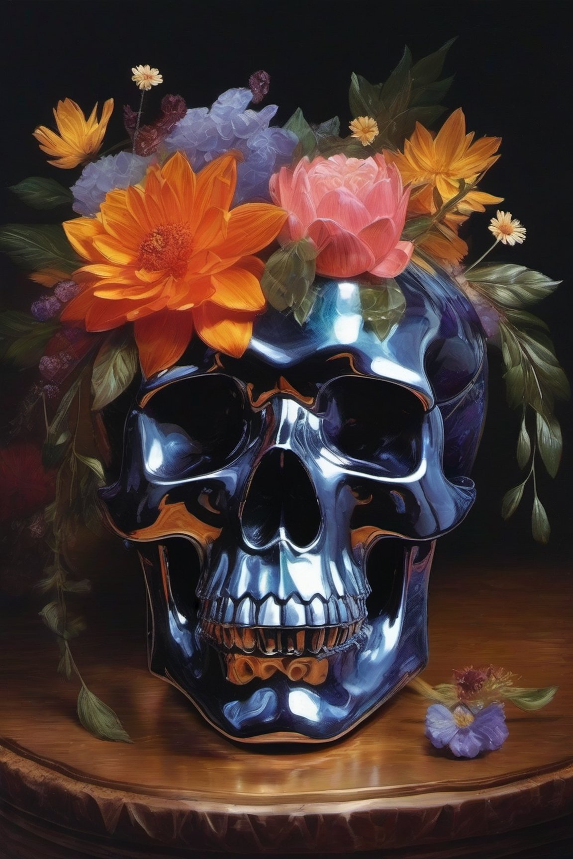 a crystal skull with flowers