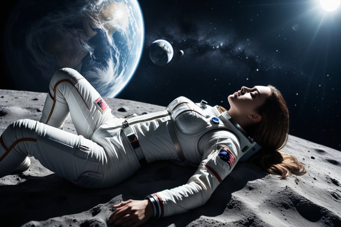 fantasy style, a female astronaut lying on her back at the moon, she looks at the spherical earth, extremely detailed, real photo style, 64K wallpaper,
BREAK,
dramatic lighting,highly detailed,high budget,bokeh,cinemascope,moody,epic,gorgeous,film grain,grainy,masterpiece,best quality,perfect anatomy,very aesthetic,official art,8k,