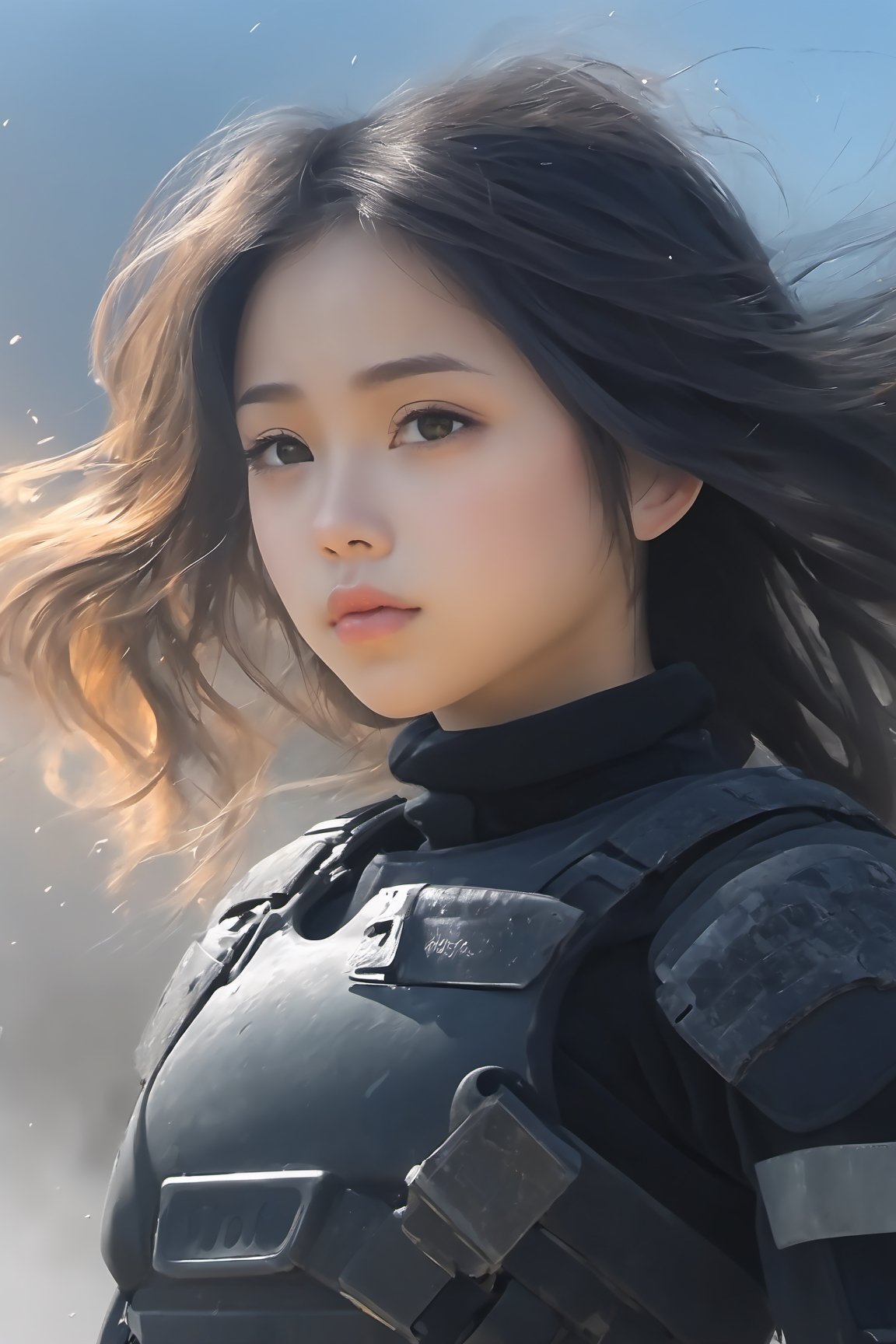 1girl, portrait, US SWAT uniform((uniform detail with steel sheild like special force)) , with super powerful arm, sidelighting, wallpaper, Masterpiece, 8k, battle field background, ruin all over the place, after deep impact by terrorist destroying attacted, The sky is obscured from the blue by flames, soot and battle fires are everywhere, and there is a hidden fire dragon in the background 
Wide angle shot
8k, ultra realistic, anime_screencap,IncrsXLRanni,A girl in the wild 