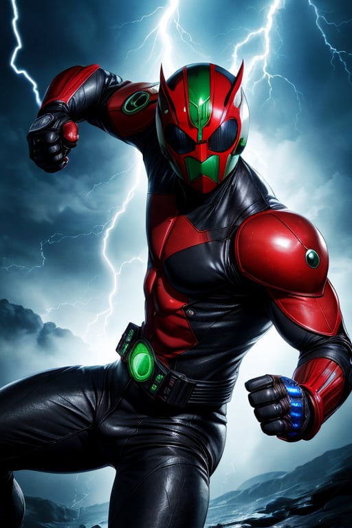 Photo of Kamenrider,photo of maskedrider,punching,perfect anatomy,8k,photorealistic,lightning 