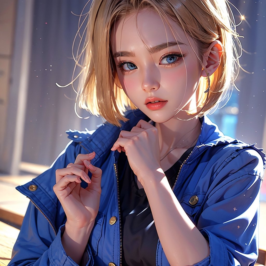 android 18,1girl, blush,full_face, jacket,high_school_girl,short_hair,
,3DMM,glitter