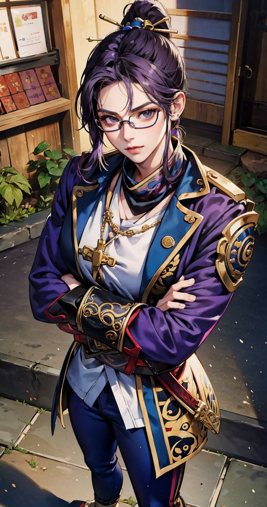 
.
masterpiece, best quality, tashigi, black eyes, folded ponytail, eyewear on head, coat on shoulders, purple shirt, blue pants, cowboy shot, looking at viewer, crossed arms, large breasts, from above, serious, village 
 ,NicoRobin,tashigi,hancock1