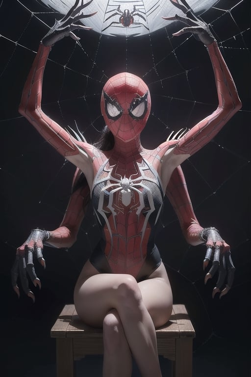 ((8k,  best quality,  masterpiece,  ultra highres:1.2) 
Photo of a realistic tall handsome woman with  spider-tantacles to her body,((spider monster)) translucent scales emitting glowing cosmic energy and radiance with glowing fractal glass elements , she is seated on a spider, spider-web background, awe inspiring sense of beauty, flawless masterpiece, UHD, hyperdetailed face, hyperdetailed eyes, glowing mosaic tile elements, 35mm digital photograph, sharp focus on eyes ,Monster,ColorART, spider limbs are attached to her body