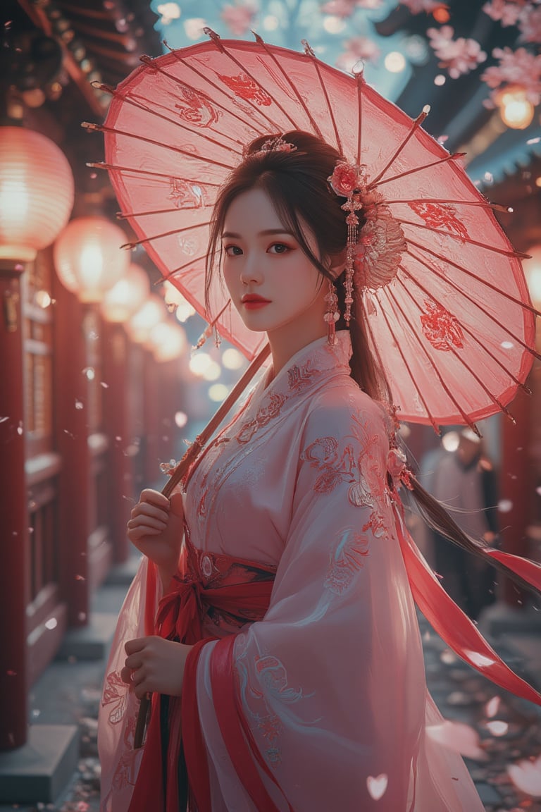 photorealism, (upper body), (portrait:1.2), KOLNB,Hanfu,Eroflo, a woman, beautiful face, pink dress, japanese umbrella, bokeh, Japanese festival street, (nigh street:1.2), depth of field, columns, temple, lanterns.
Best quality, uhd, 8k, hyper detailed,Ahri