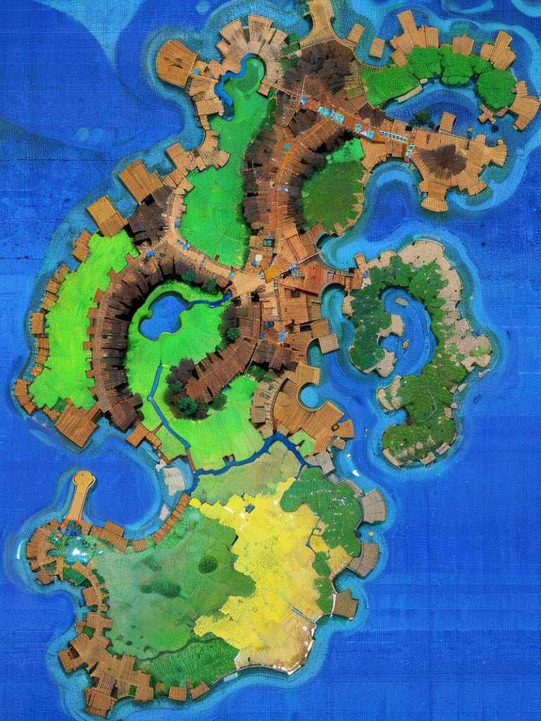 best quality,8k,hd,ultra realistic, A map of a fantasy jungle island, displaying rivers,swamps,jungles,mountains and a few colonies in the south, several small islands and a sharp reef surrounds most of the remote island, most of its shorelines are fertile red clay, the southlands are farmlands of sugarcanes and wild wheats,the east is a pale ghost jungle, the northern plateus of the islands are surrounded by a marshlands deltaa where several of the freshwater rivers from the mountains meet, the highlands on the north is a dense jungle surrounded by mighty mountains,