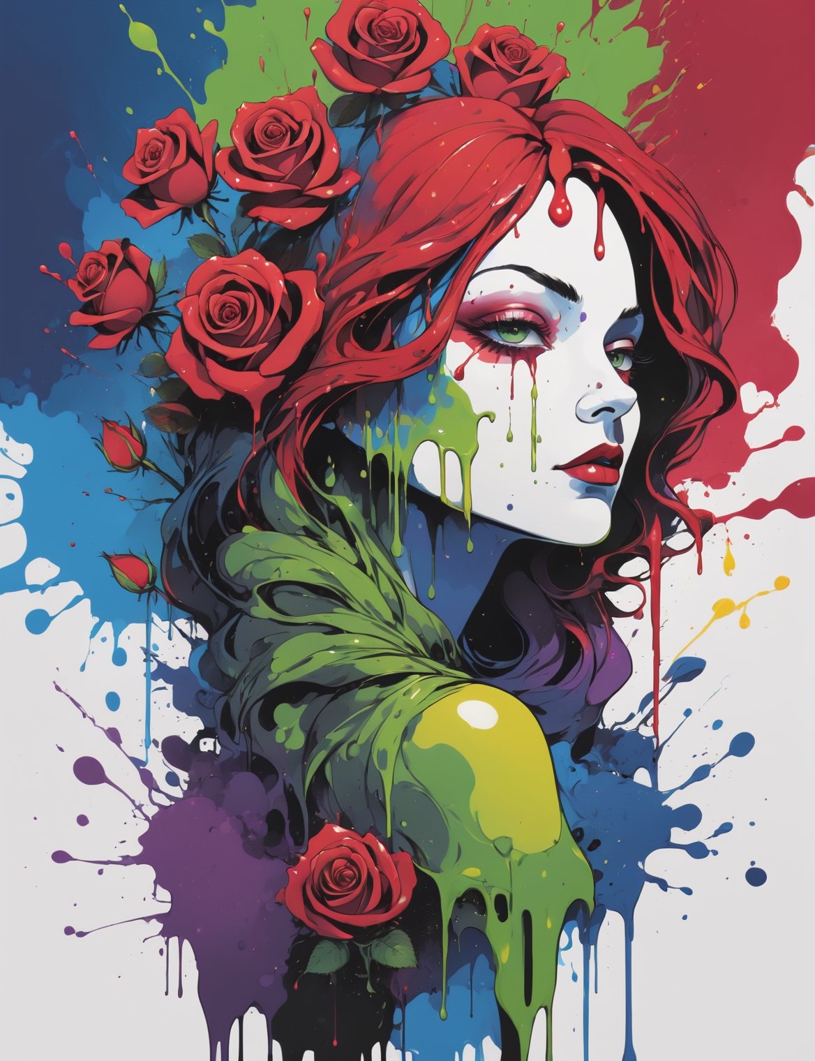 Red rose image (profile picture),official art, unity 8k wallpaper, ultra detailed, masterpiece, best quality, cover art, chaos, , 1logo, red rose ,chaotic energy, a brutalist designed,(red ink, blue ink, yellow ink, purpleink, green ink), ((front view)), dripping,, ink dripping, (addnet weight 1:1.0), (double exposure), ink scenery,line painting,Paint_Style,col,watercolor,potcoll,(colorful),(paint splash background:1.5),(silhouette:1.2),(multi-colors:1.4),perfecteyes,dripping paint