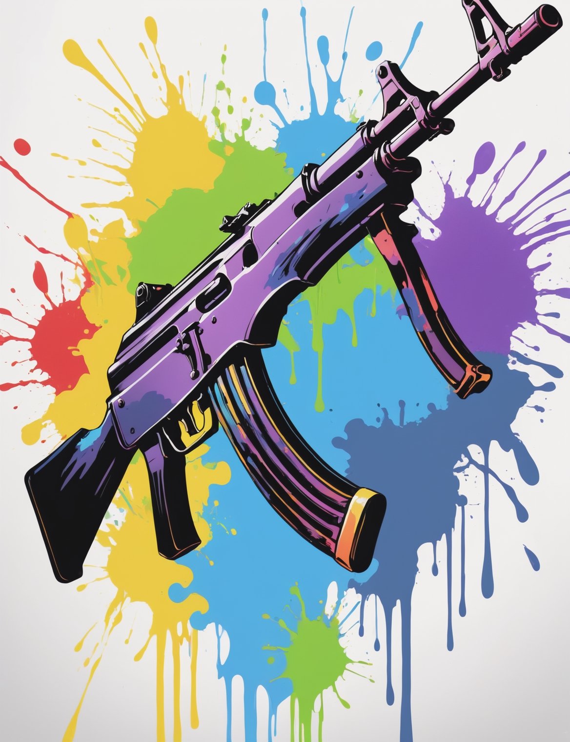 AK47 gun image (profile picture),official art, unity 8k wallpaper, ultra detailed, masterpiece, best quality, cover art, chaos, , 1logo, AK47 ,chaotic energy, a brutalist designed,(red ink, blue ink, yellow ink, purpleink, green ink), ((front view)), dripping,, ink dripping, (addnet weight 1:1.0), (double exposure), ink scenery,line painting,Paint_Style,col,watercolor,potcoll,(colorful),(paint splash background:1.5),(silhouette:1.2),(multi-colors:1.4),perfecteyes,dripping paint