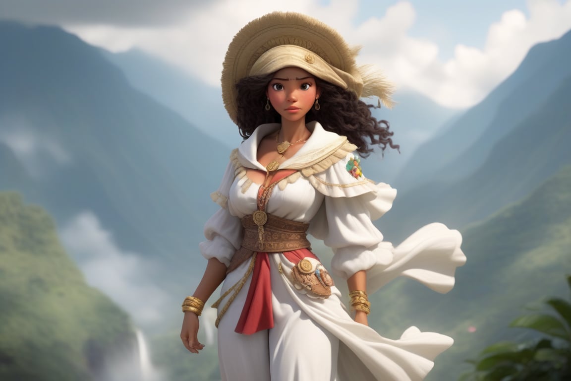 Female character with a nurse theme, Her attire and accessories should be infused with Colombian mythology or regional Colombian clothing, mirroring the deep roots and narratives of the country, Construct various poses that display her nursing abilities, paired with a demeanor of unwavering assurance, showing faith in her healing prowess even against the most dire of ailments, Her facial expressions should emanate an iron-willed determination, a profound desire to ensure wellness, and eyes that shimmer with a magical healing glow, indicative of her unparalleled commitment to care, Set against a canvas of breathtaking landscapes from Colombian regions, celebrating the country's scenic splendor and legacy, Her hands, the very conduits of her magical healing, should be intricately detailed, resonating with a potent energy, portraying them as the epicenter of her restorative powers. The final depiction should highlight a nurse whose healing magic, combined with her Colombian-inspired garb, ensures that not even the gods can snatch away a life under her care."