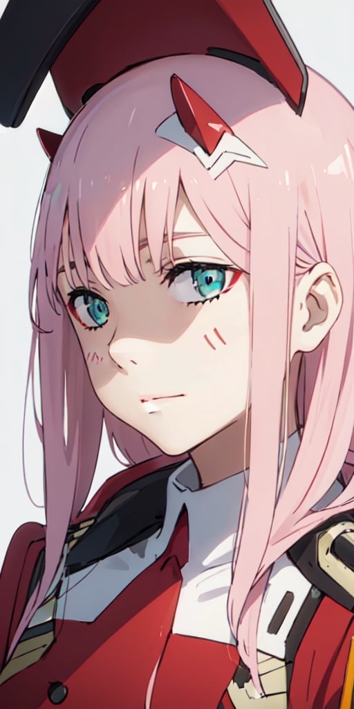 ((face, portrait)), closed mouth, red uniform, high quality,zero two