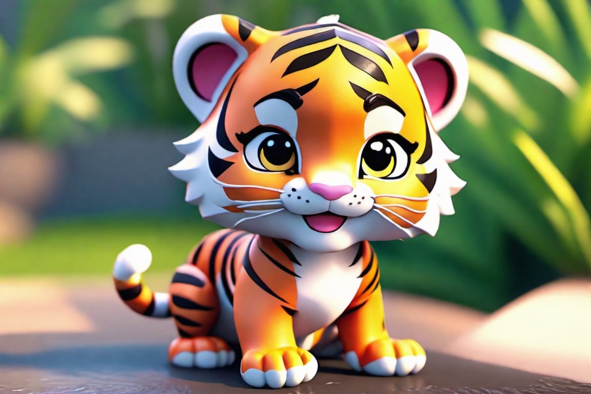 A cute adorable baby chibi tiger on the style of Artgem, highly detailed, ultra detailled, intense colors, dazzling, octane render, unreal engine, 8k, 3d render, realistic --niji 5