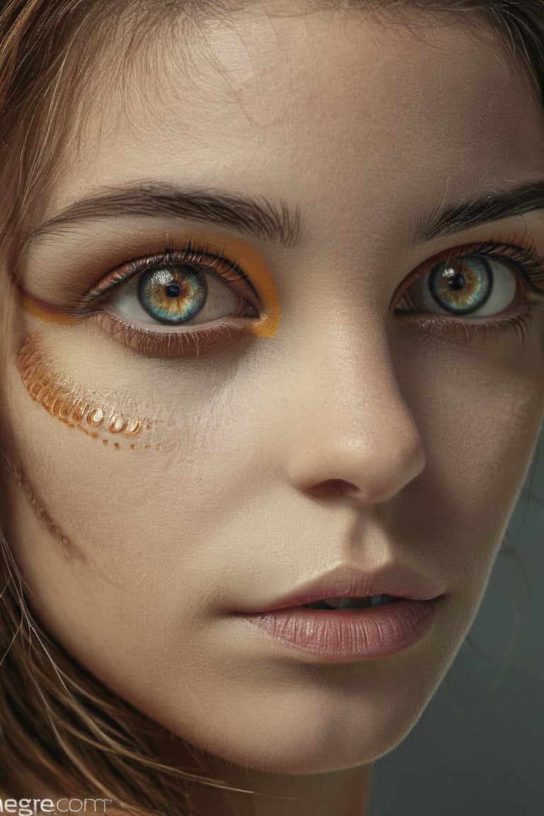 beautiful android WOMAN upper body photo, beautiful detailed face, ultra realistic, concept art, intricate details, highly detailed, photorealistic, octane render, 8 k, unreal engine. art by Mark Seliger and Alessio Albi, ((cosmic topaz eyes)) wet eyeliner,  perfecteyes ((topaz)),