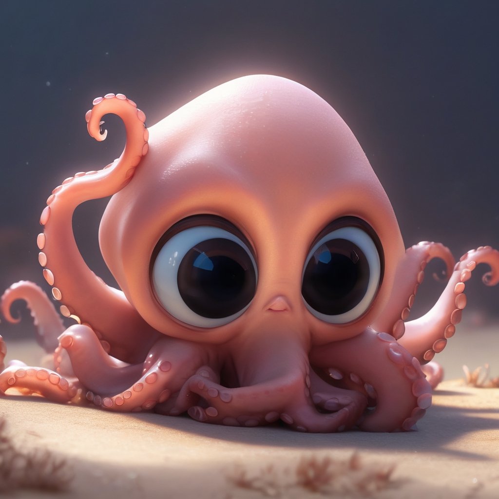 Matrix background, cute baby octopus with ten tentacles, pixar, disney, eye contact, masterpiece,  extremely best quality,  official art,  cg 8k wallpaper,  (Fantasy Style:1.1),  (artistic atmosphere:1.2), pixiv 10000 users,  highly detailed,  pixiv, incredibly detailed, (best quality)