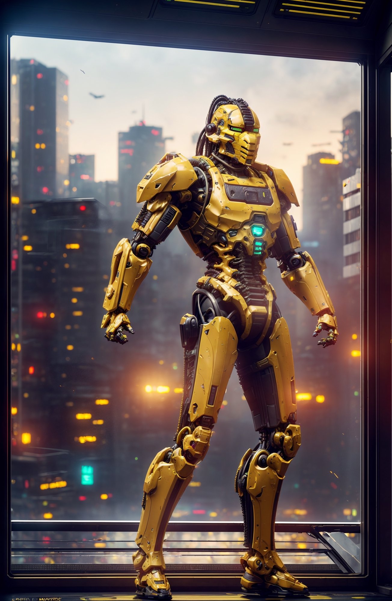 lora:Cyrax_v1:0.7,
Masterpiece, best quality, (highly detailed raw photo:1.2), 8k render in octane, volumetric lighting, volumetric shadows  
portrait of a yellow robot, (armor reflexions:1.2), attack posture, long hair, random posture
((cyberpunk city with people in the background))
