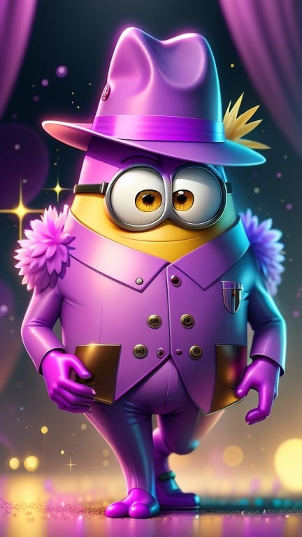 lora:MinionStyle:1.25, MinionStyle Purple guy in a sequined hot pink suit with a feathered fedora, (Masterpiece:1.3) (best quality:1.2) (high quality:1.1)