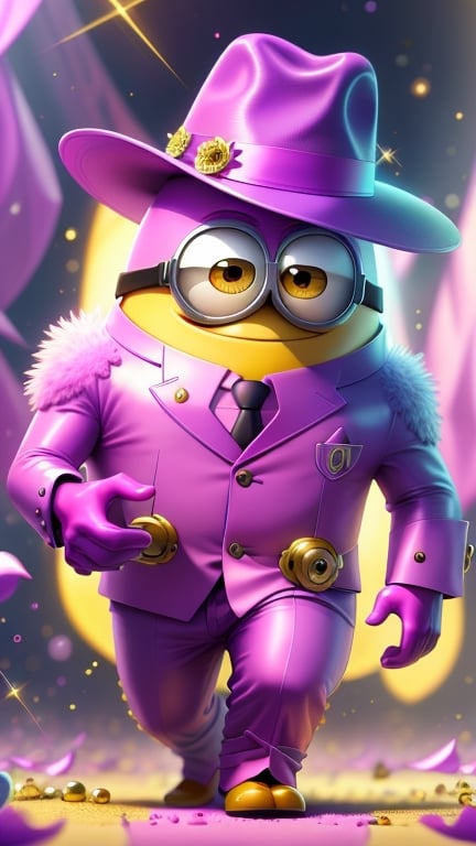 lora:MinionStyle:1.25, MinionStyle Purple guy in a sequined hot pink suit with a feathered fedora, (Masterpiece:1.3) (best quality:1.2) (high quality:1.1)