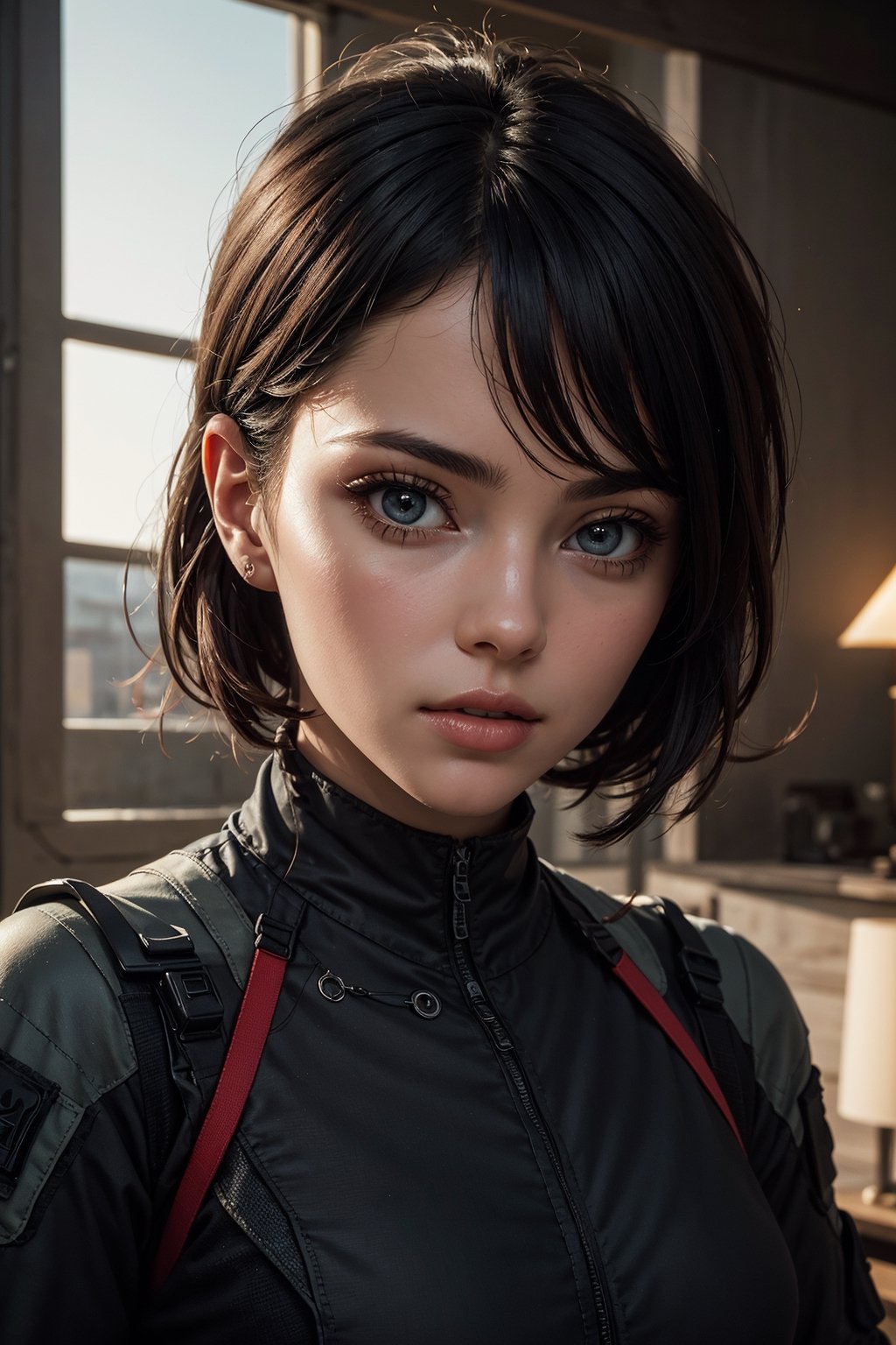 1girl, beautiful face, surrealism eyes, army tactical suit, black hair, small breast, oil, cinematic, cinematic lighting, (best quality:1.3), (masterpiece:1.3)
