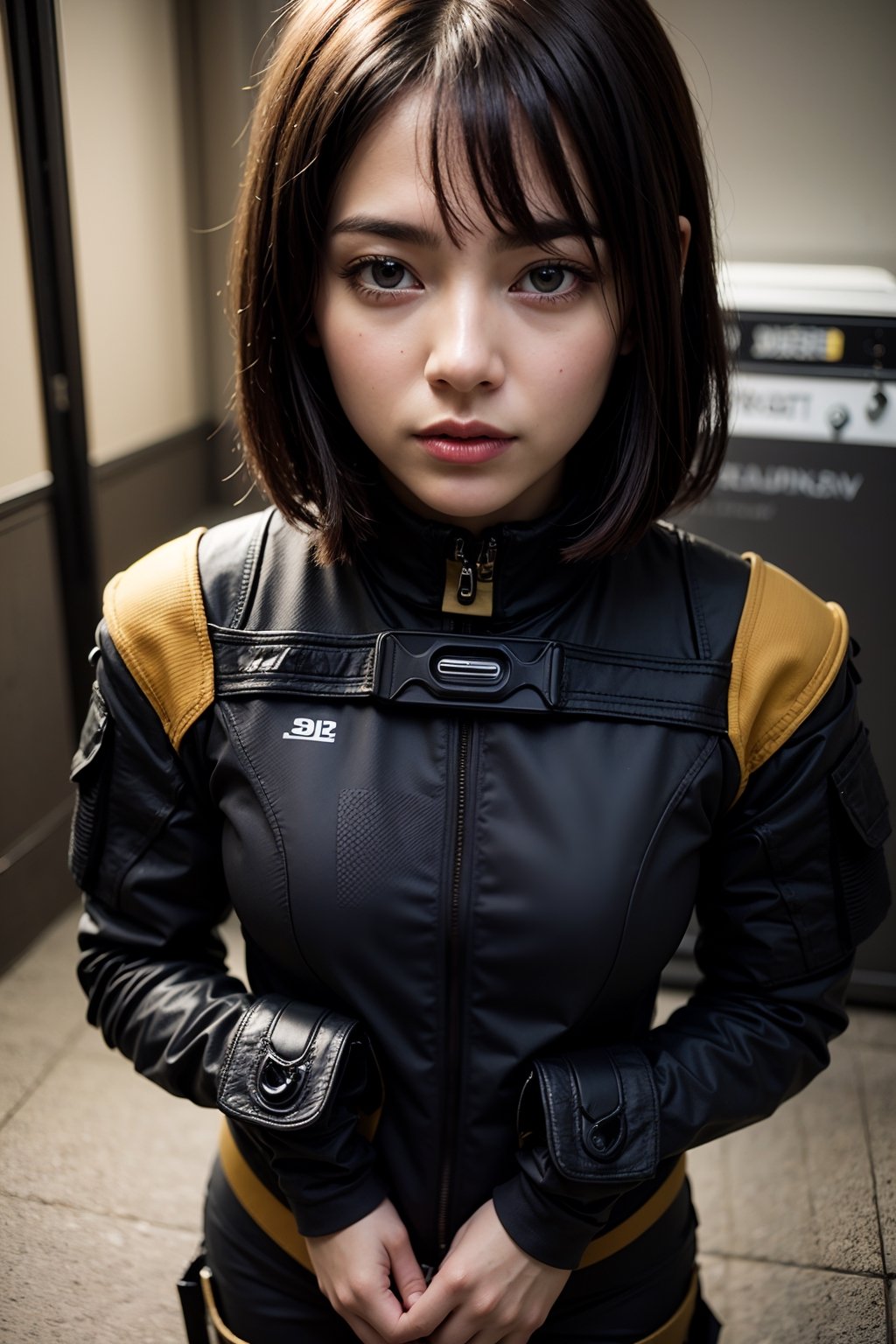 1girl, beautiful face, surrealism eyes, army tactical suit, black hair, small breast, oil, cinematic, cinematic lighting, (best quality:1.3), (masterpiece:1.3)
