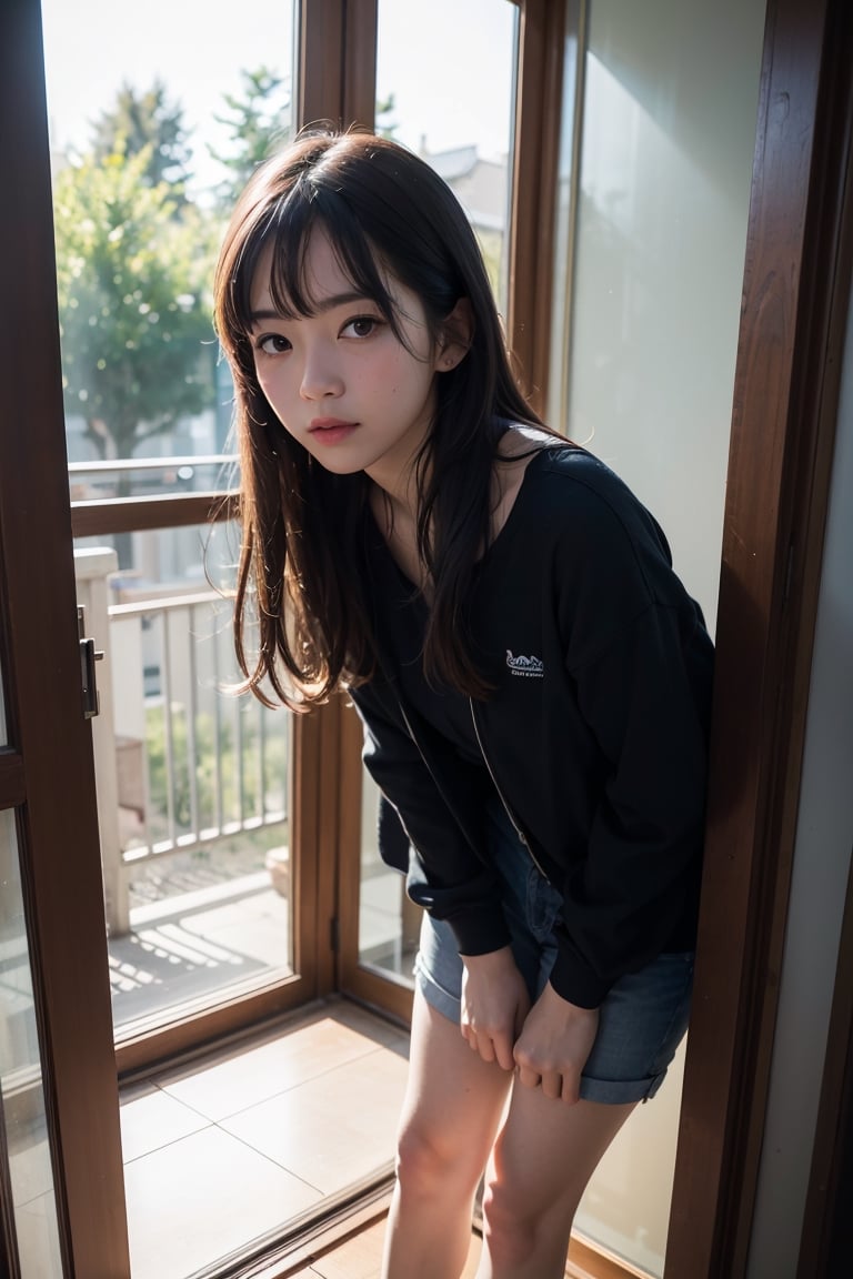 (((1girl from outside window, standing, leaning forward))), lora:from_outside_window:1, looking at viewer,
 ,Perfectly glossy skin, ,25 yo mature girl, picture of a vivid, (masterpiece:1.2),(extremely detailed),(8k:1.1),(perfect lighting,best quality,highres,original),(realistic photography:1.4),(tall image:1.5), ,high detailed skin,shaded face, soft lighting, (small face),RAW, ultra highres, pores visible, ,from outside window