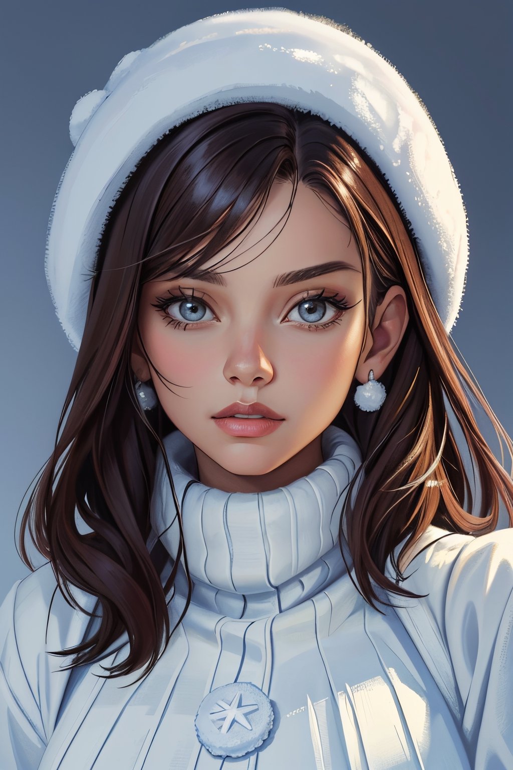 oil painting style portrait of realistic photo of lyco:sd15_NicolaCavanis_loha_64_v1:1, NicolaCavanis, face, eyes, winter symbols