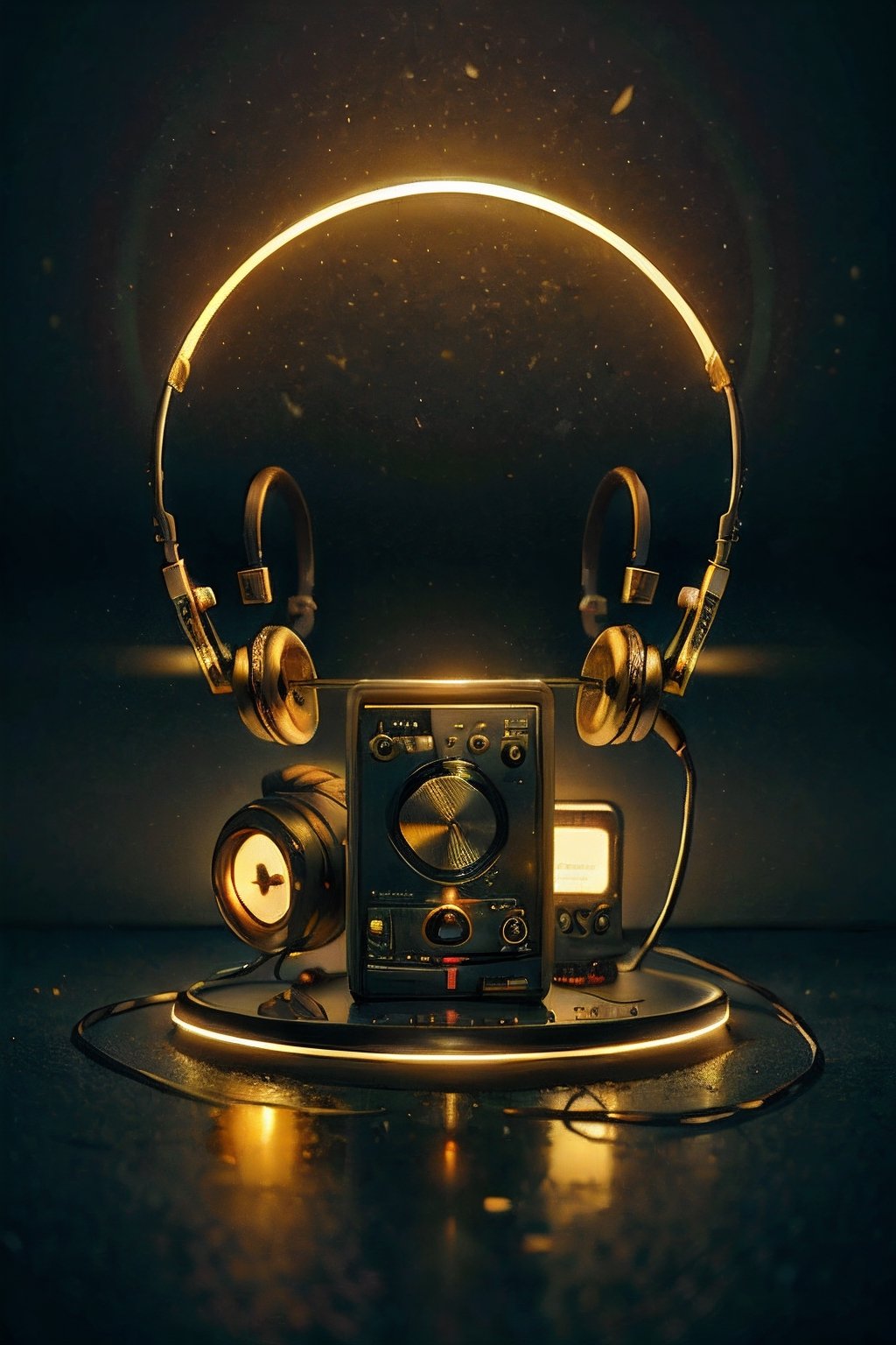 Music player, radio music, satu objek, simple , aerphone, background, halloween, aura, futuristik, Hallows Eve