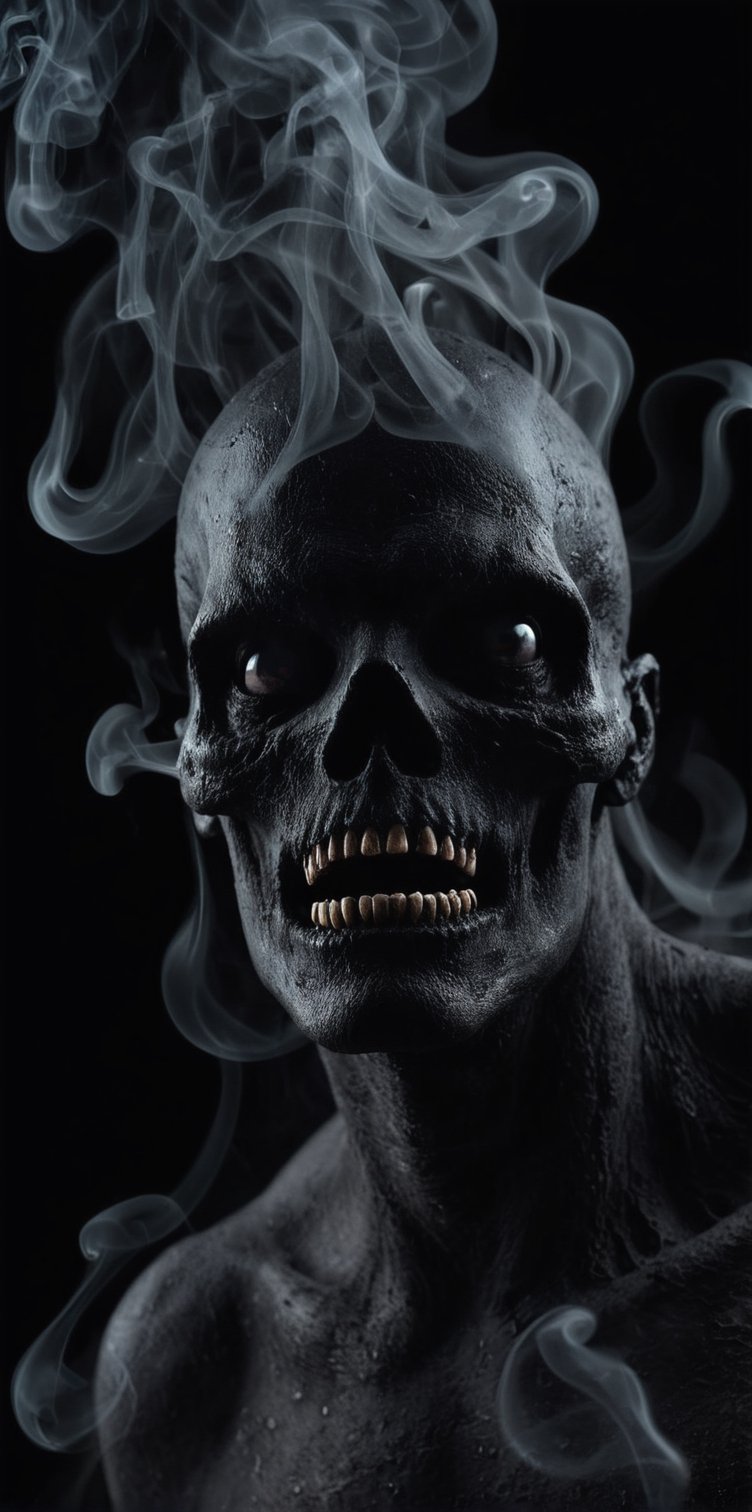 a creepy, terrific, macabre, monster made of black smoke,  dark theme, high contrast