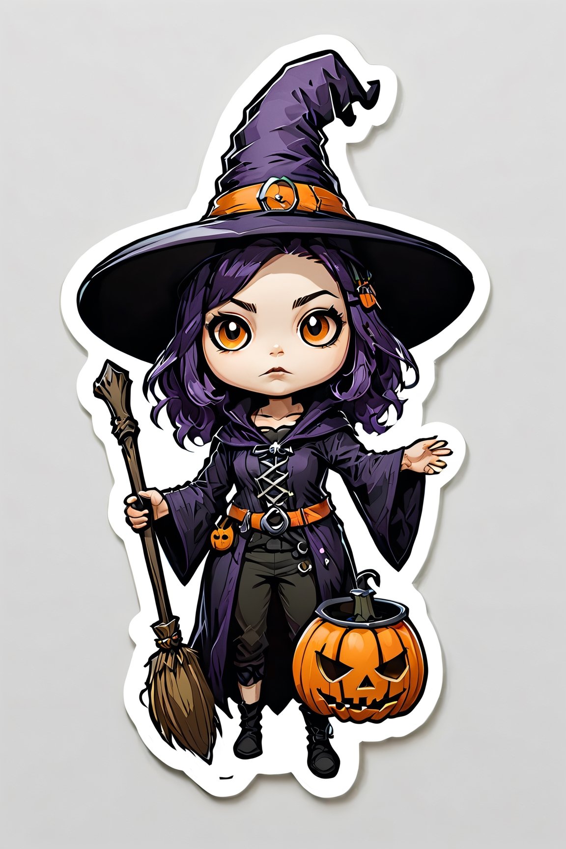 sticker, centered, ((solo)), digital art, 'Halloween', chibi, orange, | (white background: 1.2), simple background, Halloween theme, 2D, 'Witch', scary, (Skottie Young style:1.3)
(masterpiece, best quality: 1.5),
witch clothes, witch hat, in the tomb