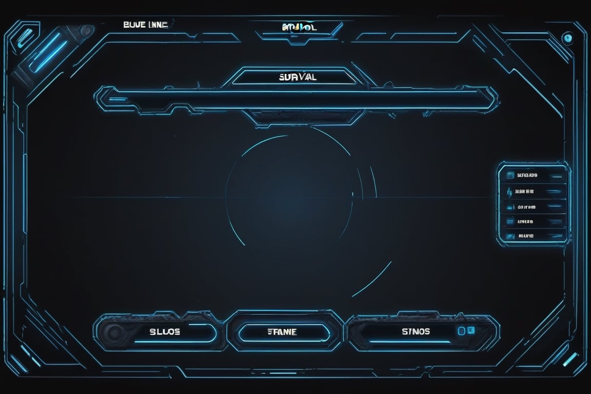 blowing blue line ui frame,black background,survival-game,ruins,button slots