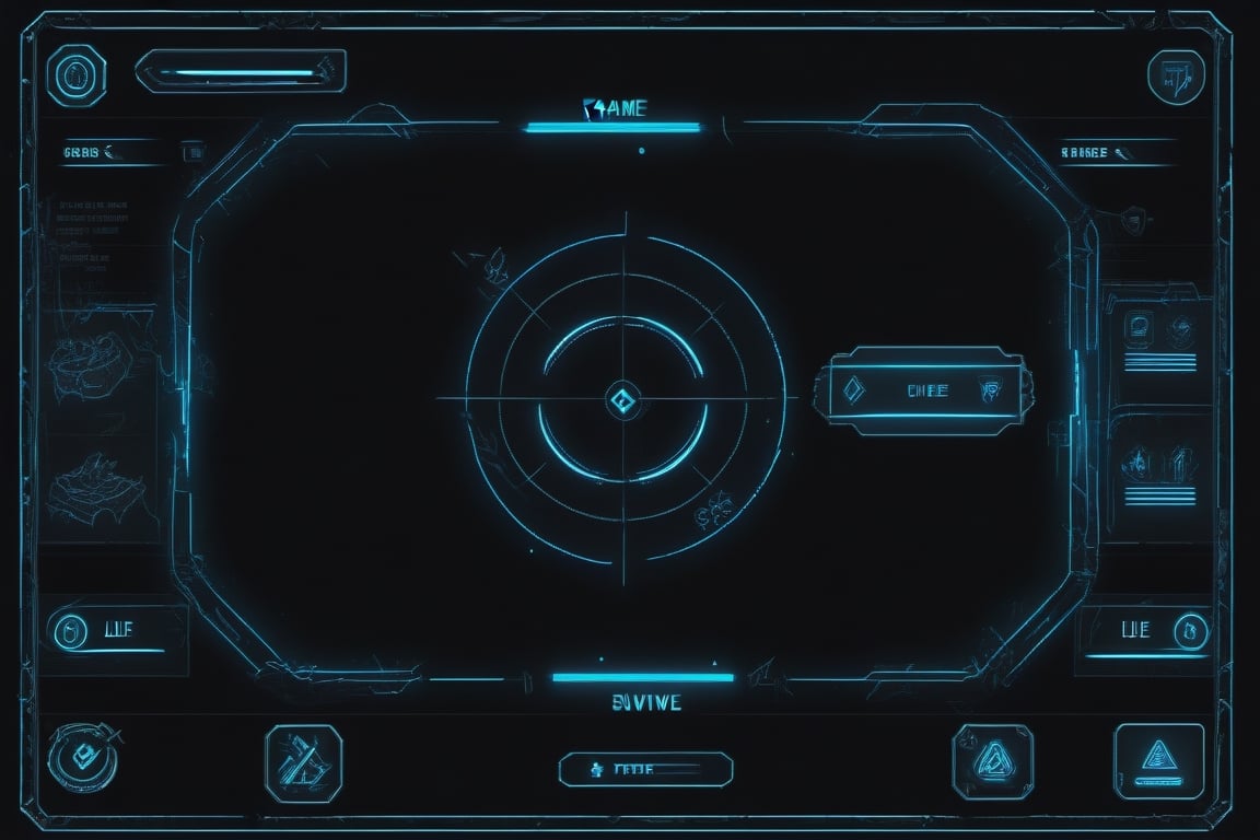 blowing blue line ui frame,black background,survival-game,ruins