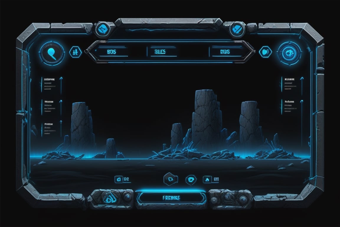 blowing blue line ui frame,black background,survival-game,ruins,button slots