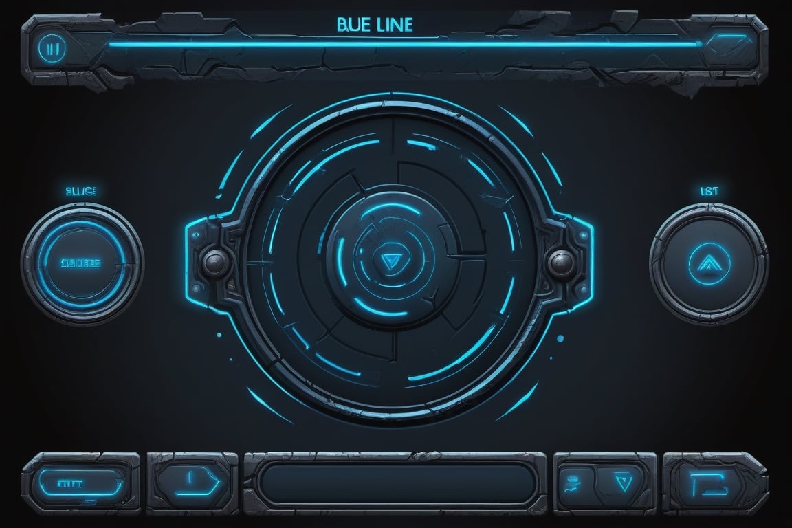 blowing blue line ui frame,black background,survival-game,ruins,button slots