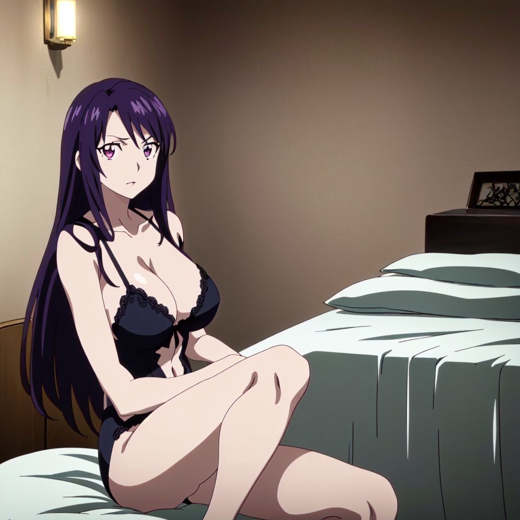 Dark Purple hair,black lingeri,(anime screencap:1.5),looking at viewer,((1girl)),((solo)),[[Girl focus]],pink eyes,Beautiful eyes,very expressive face,[[High Quality],[[Best Quality]],[[8k]],masterpiece,(illustration)),(perfect details:1.1),CG unity 8k,cinematic lighting,[[huge breasts]],[[sexy breasts]],[[sexy body]],[[Beautiful face]],[[expressive face]],sexy lingerie,(beautiful a background),Fullmetal Alchemist ,Art Style 