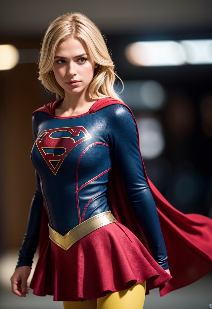 supergirl, costume, hero, skirt, cape red, hair blonde (RAW Photo, cg unity, photography, ultra realistic details, sharp focus, detailed skin,4k, high-res, masterpiece, best quality:1.1), (realistic, photo-realistic:1.37) (8k,4k, UHD, high resolution, professional, cinematic, movie, dramatic, noise), (detailed background:1.25), bokeh anamorphic depth of field blur background
