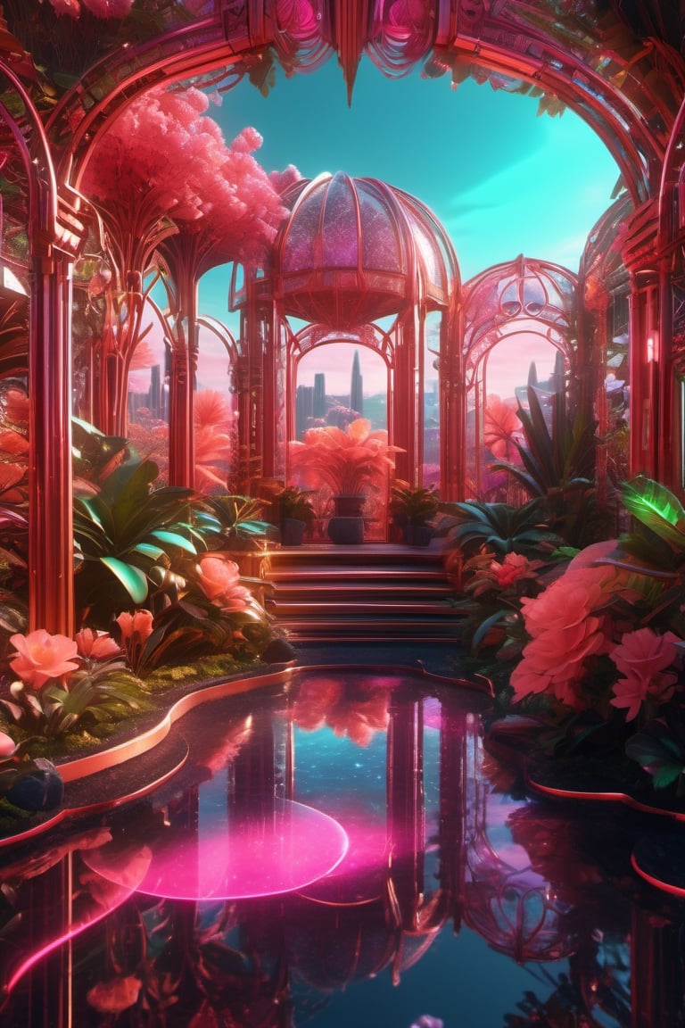 BloomCore, neonpunk style ,botanical garden, cyberpunk, vaporwave, neon, vibes, vibrant, stunningly beautiful, crisp, detailed, sleek, ultramodern, highlights, shadows, high contrast, cinematic, ultra detailed, intricate, professional ,DonMBl00mingF41ryXL 