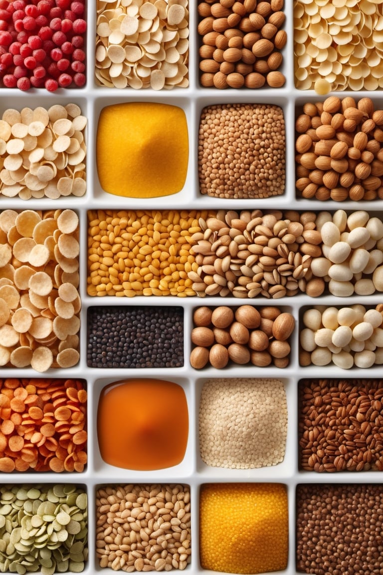 Photography, cereal grains of the world, flat lay photography, object arrangement, knolling photography