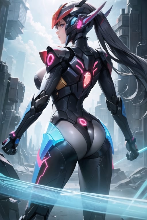 mecha, mecha_musume, metal, 1girl, solo, masterpiece, best quality,ballon, (High quality, hyper realistic, 8k, UHD), 1girl, Generate a picture inspired by Metroid Prime in her glowing shiny ultimate armor made from transparent glass, very detailed armor, symmetrical, close up, very detailed reflection, light glare, masterpiece, vivid vibrant color, solar system in background, back light, ,Movie Still,neon photography style,insane details ,mecha_musume,,portrait,mechanical