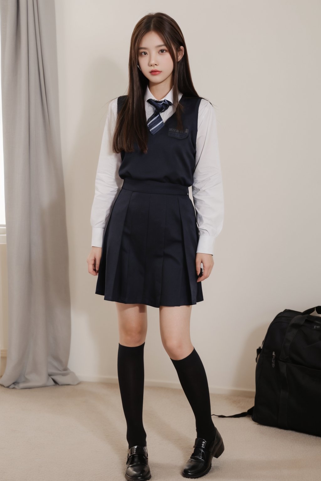 Realistic 16K resolution photography of 1girl,ultra Realistic, Extreme beautiful Detailed, (full body1.2), school uniform, ,dress,school uniform, :)