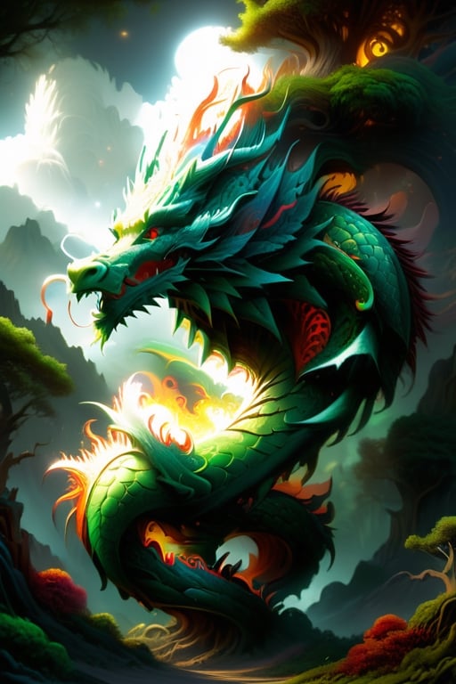 dragon, dragon-themed,  (Dynamic, wonderful mysterious dream and world tree), Detailed Textures, high quality, high resolution, high Accuracy, realism, color correction, Proper lighting settings, harmonious composition, Behance works,