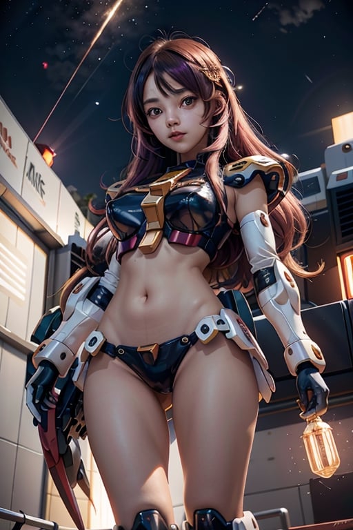 Beautiful  girl, metal,  mechanical , fighting, mecha_musume,  many led light, colorful_hair ,mechanical,  floating gun in sky, 
 gundam_girl,1girl,random viewer,metal,mecha musume,mecha_musume,gundam_girl