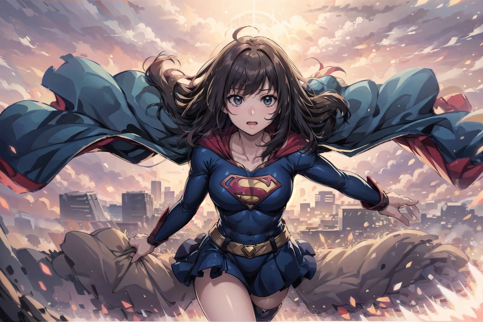  beautiful girl,  skydiving,atelier_ryza,wearing supergirl_cosplay_outfit
