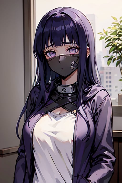 1girl, realistic, solo,(masterpiece:1.2), best quality, ultra-detailed, highly detailed illustration,, hinata, purple hair, ninja, open coat